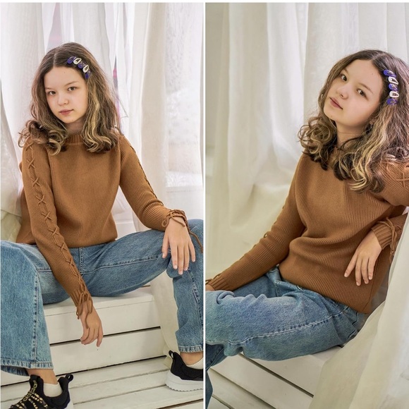 2 Curipeer Girl’s Long Sleeve Knit Sweater Lace Up Crewneck Cute Pullover - Picture 11 of 11